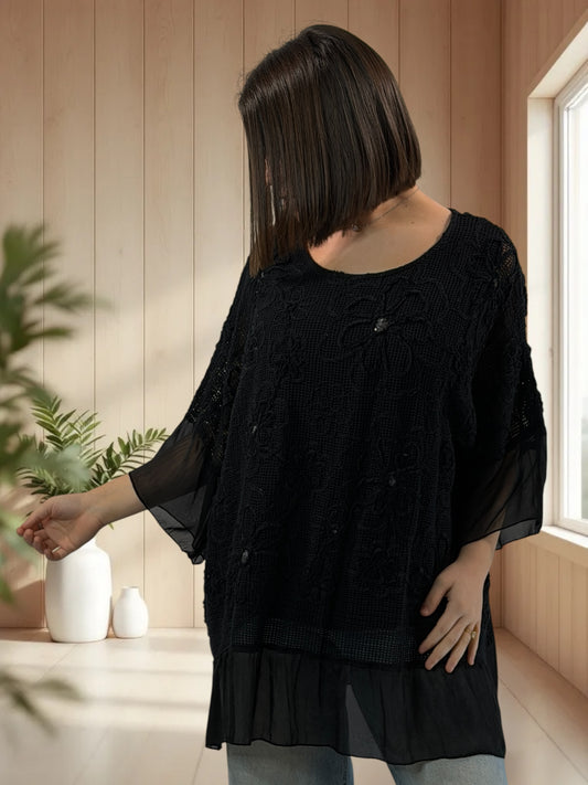 OPHELIE - TUNIQUE OVERSIZE NOIRE JUSQU'A LA TAILLE 52