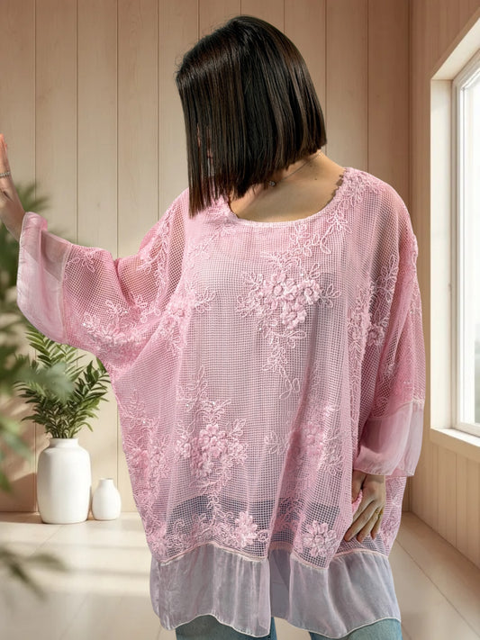 OPHELIE - TUNIQUE OVERSIZE ROSE JUSQU'A LA TAILLE 52