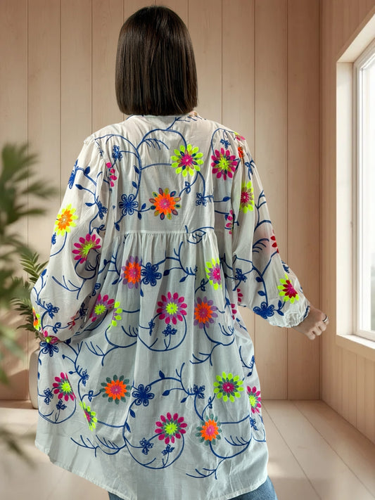 LOUISIE - TUNIQUE OVERSIZE MOTIF BRODEE JUSQU'A LA TAILLE 54