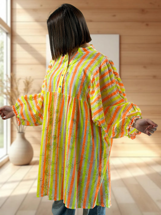 LOUISIE - TUNIQUE OVERSIZE MOTIF BRODEE JUSQU'A LA TAILLE 54