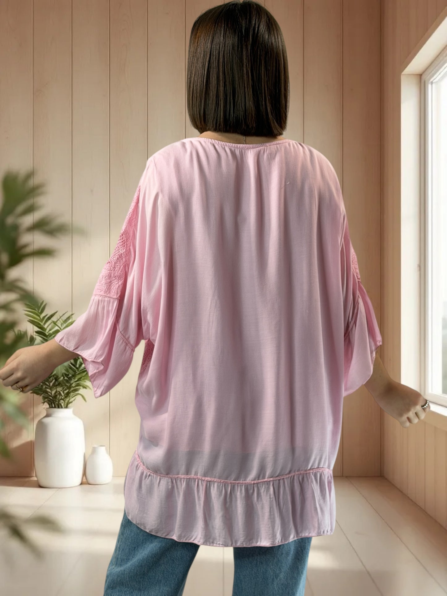 ANTONELLA - TUNIQUE OVERSIZE ROSE JUSQU'A LA TAILLE 52