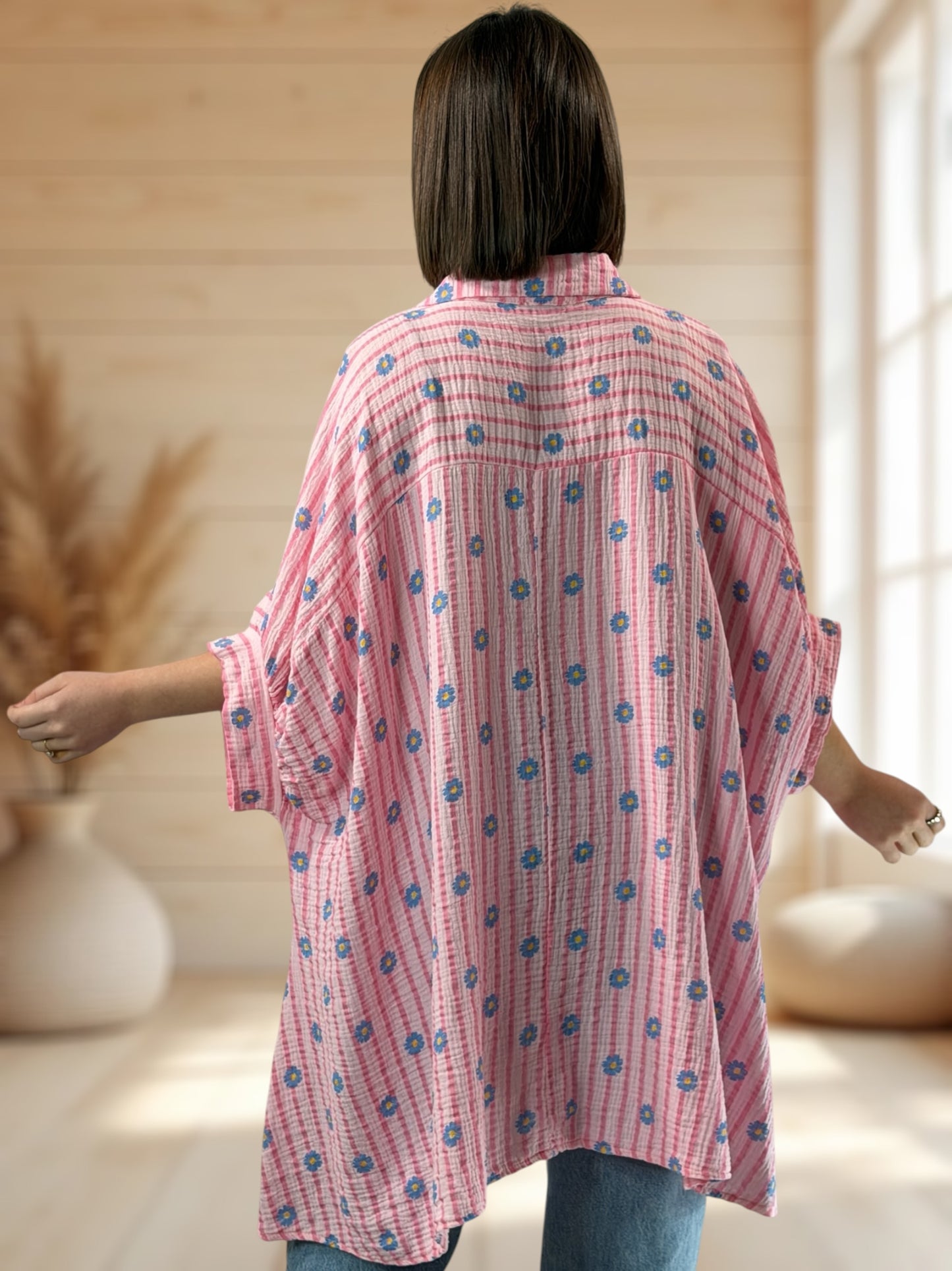 ELEONORA - TUNIQUE OVERSIZE ROSE A MOTIF JUSQU'A LA TAILLE 58