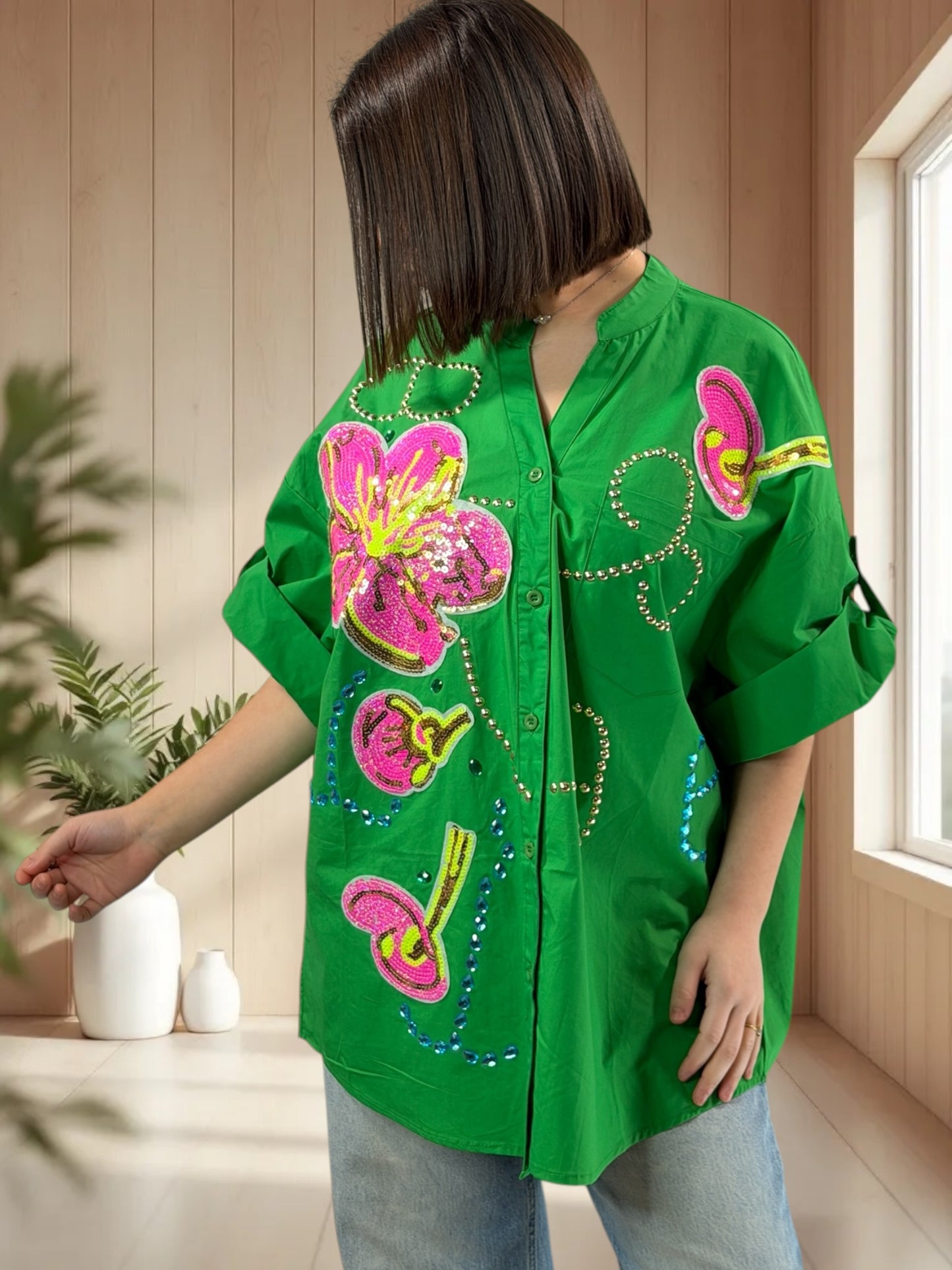 HAILEY - CHEMISE OVERSIZE VERTE JUSQU'A LA TAILLE 50/52