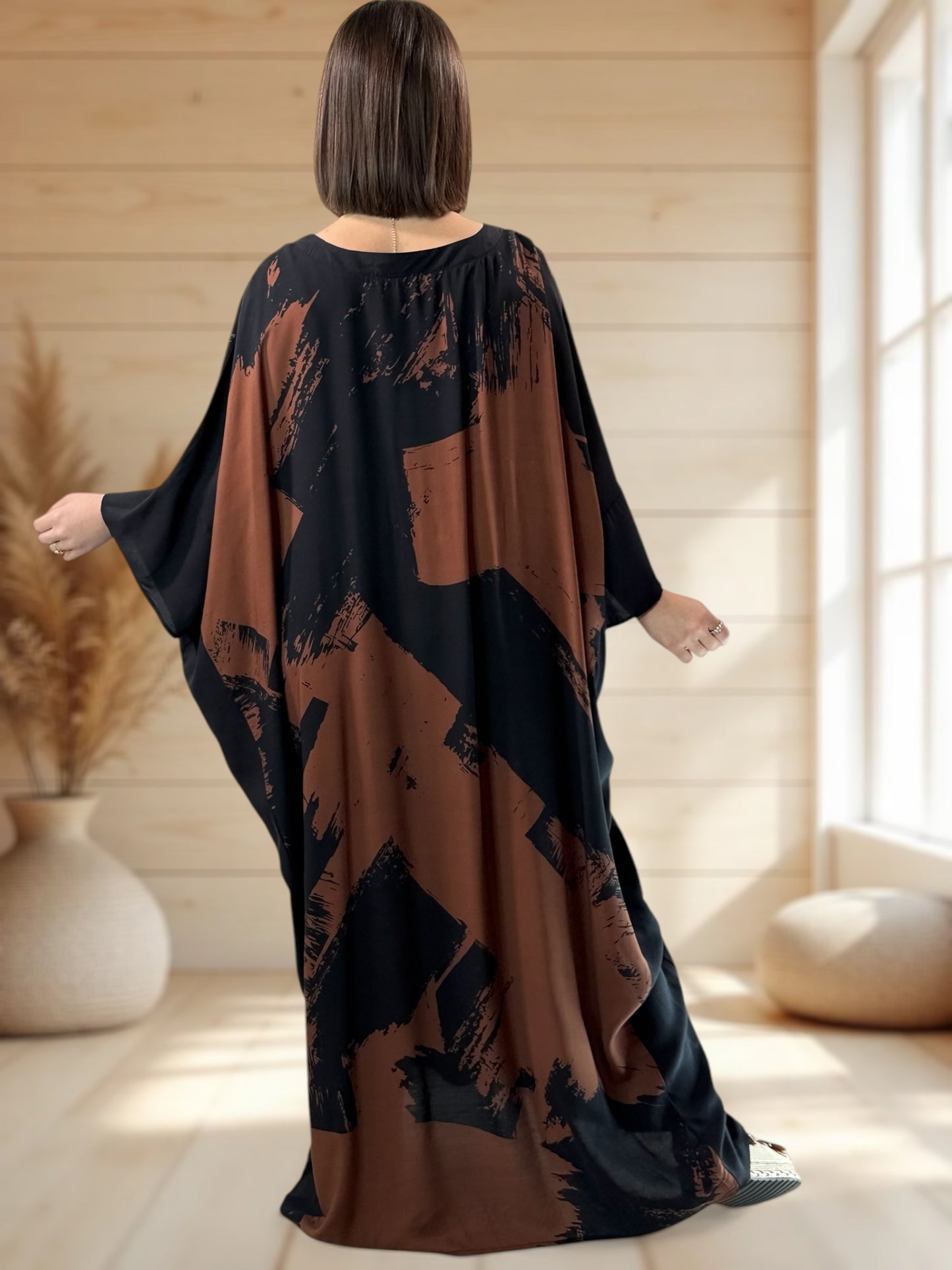 AMBRE - ROBE LONGUE A MOTIF ROUX JUSQU'A LA TAILLE 56/58