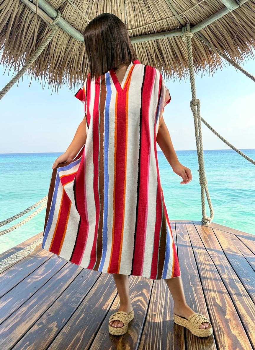 LISBETH - ROBE OVERSIZE A RAYURE ROUGE JUSQU'A LA TAILLE 56