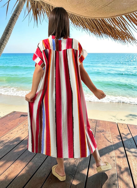 LISBETH - ROBE OVERSIZE A RAYURE ROUGE JUSQU'A LA TAILLE 56