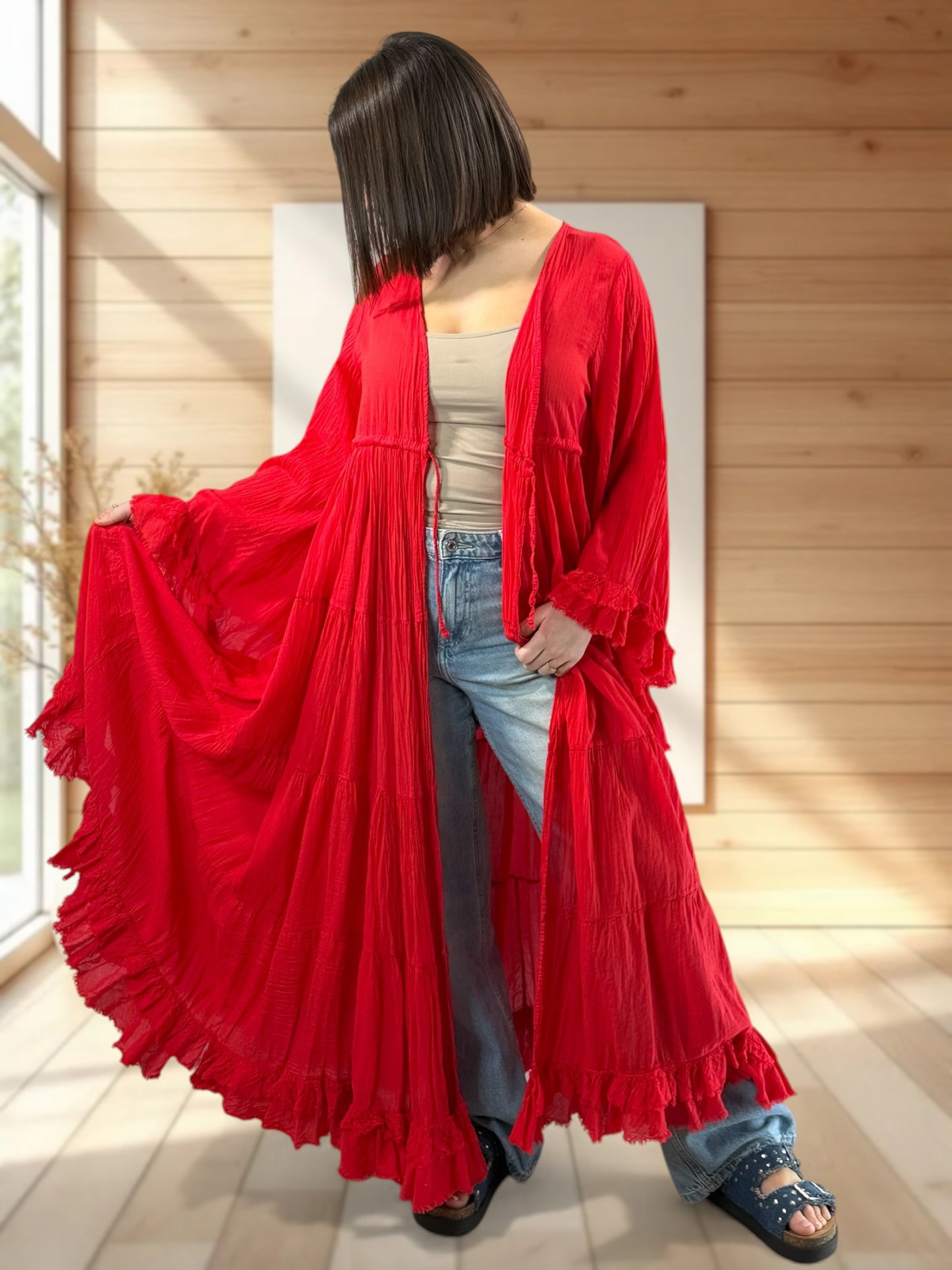 TAYLOR - KIMONO ROUGE JUSQU'A LA TAILLE 44
