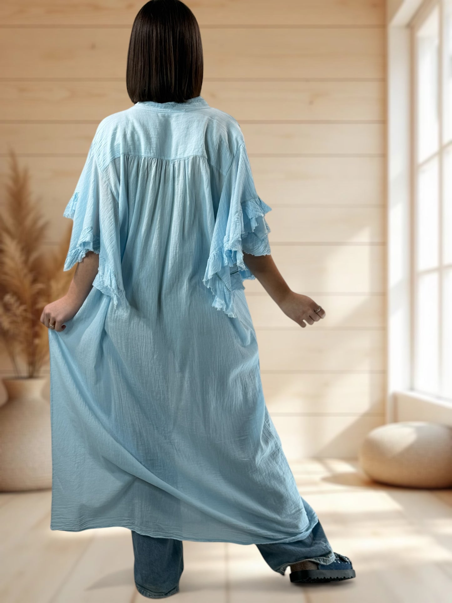 MARILYN - KIMONO BLEU CIEL JUSQU'A LA TAILLE 52