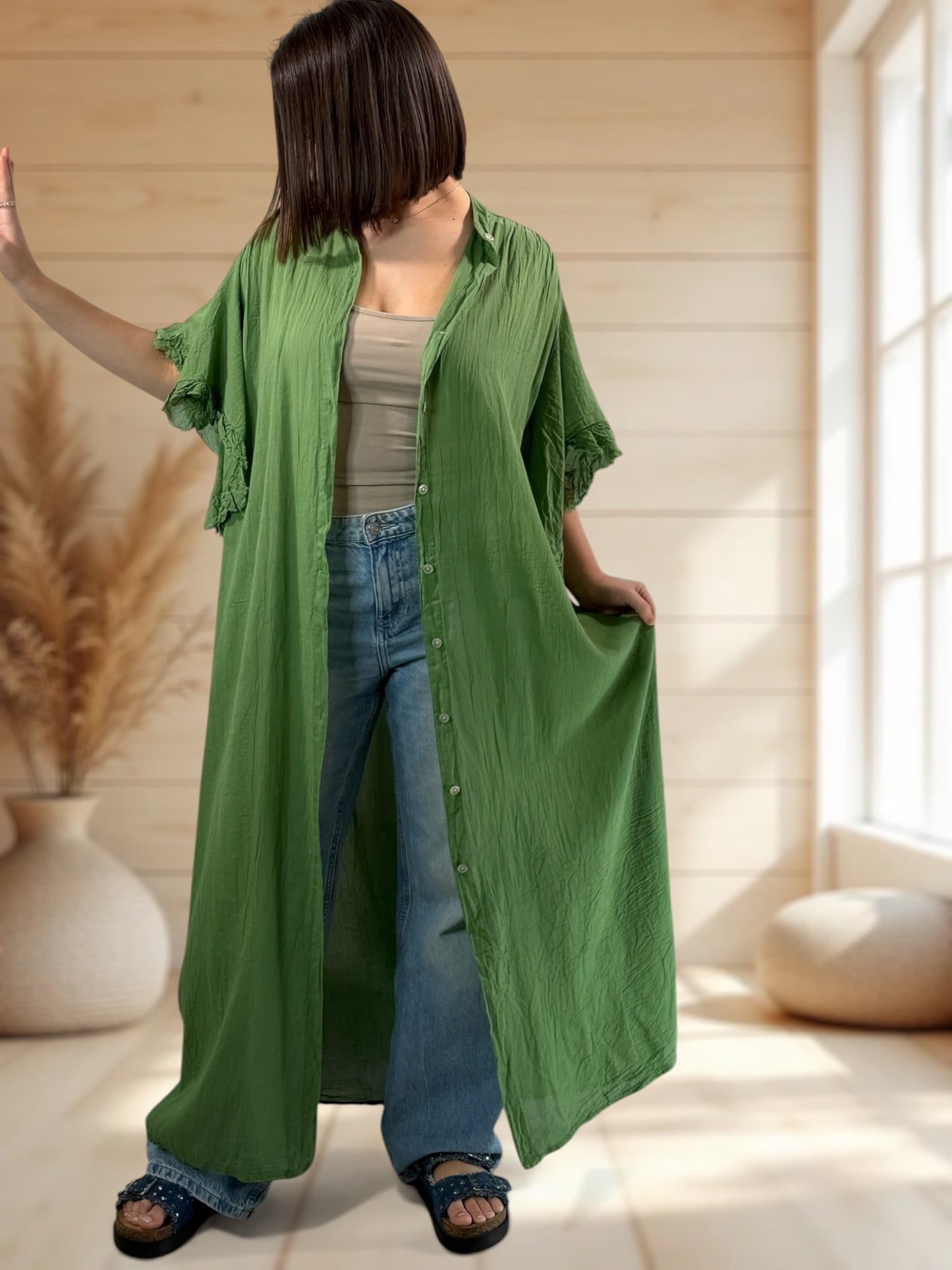 MARILYN - KIMONO VERT JUSQU'A LA TAILLE 52