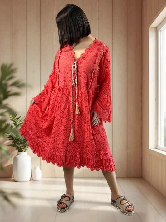 CORALIE - ROBE BOHEME EN DENTELLE JUSQU'A LA TAILLE 52