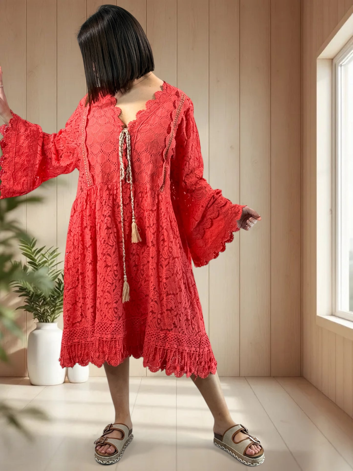 CORALIE - ROBE BOHEME EN DENTELLE JUSQU'A LA TAILLE 52