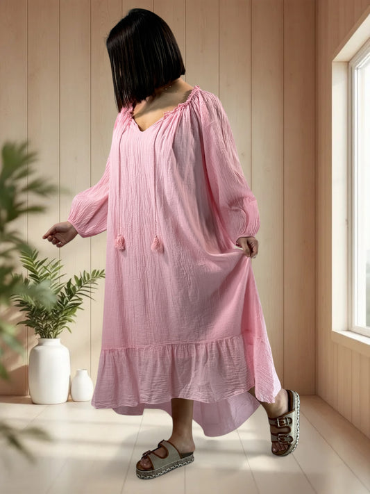 JULIETTE - ROBE ROSE EN COTON JUSQU'A LA TAILLE 50/52