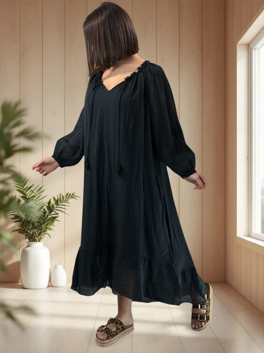 JULIETTE - ROBE NOIRE EN COTON JUSQU'A LA TAILLE 50/52