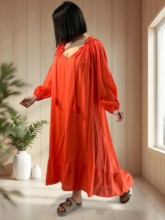 JULIETTE - ROBE ORANGE EN COTON JUSQU'A LA TAILLE 50/52