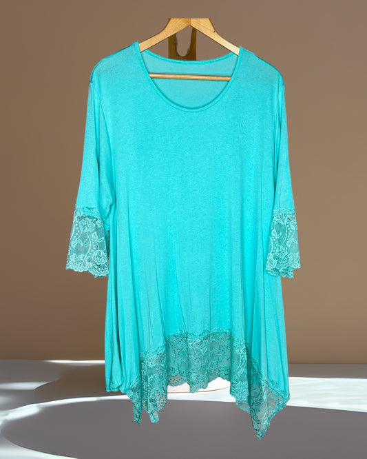 CINDY - TOP TURQUOISE TAILLE 46 A 56/58