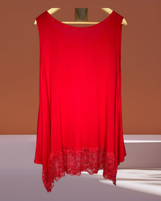 SEVERINE - TOP ROUGE BORDÉ DE DENTELLE