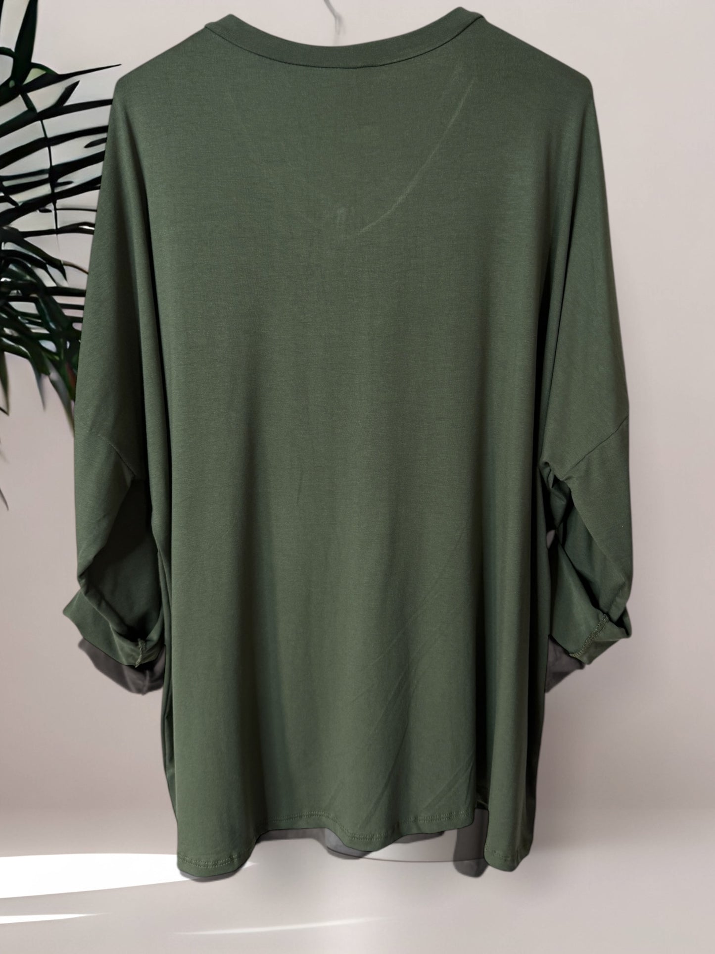 BASTIEN - T-SHIRT EN VISCOSE KAKI MANCHES LONGUES JUSQU'A LA TAILLE 52/54