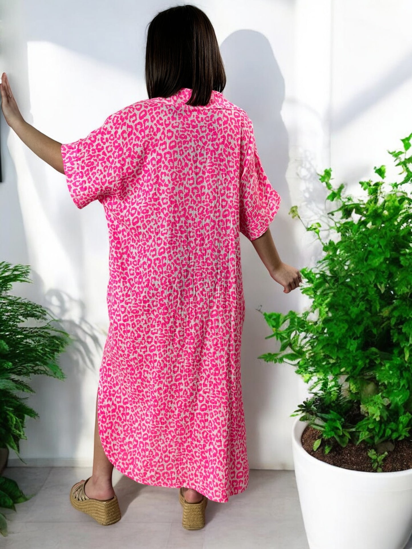 FELINE - ROBE OVERSIZE LEOPARD FUCHSIA JUSQU'A LA TAILLE 50