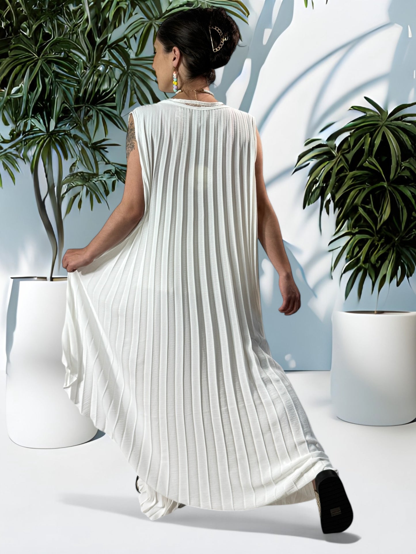 COCKTAIL - ENSEMBLE BLANC TUNIQUE ET PANTALON OVERSIZE JUSQU'A LA TAILLE 56