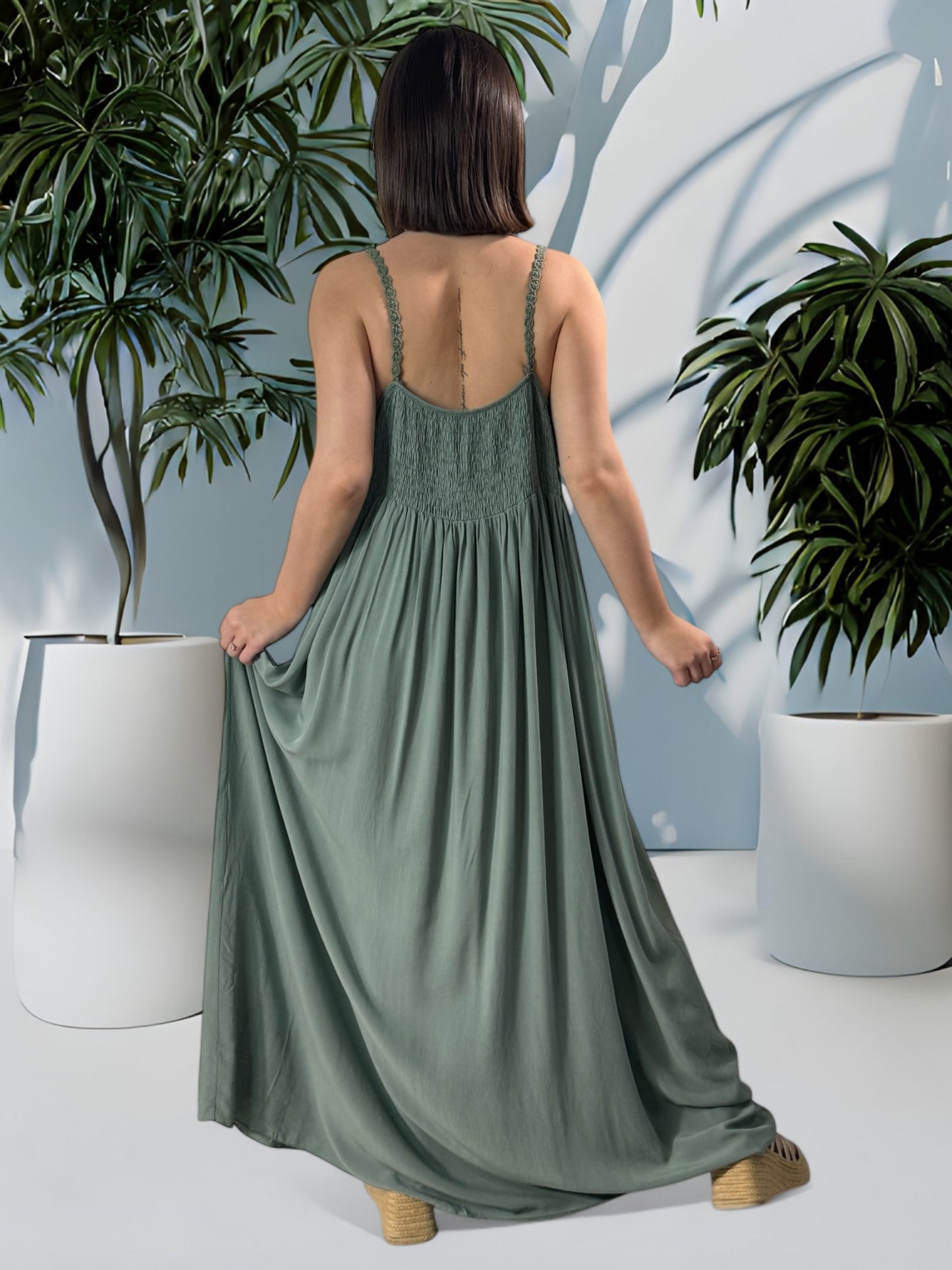VERONICA - ROBE KAKI HAUT EN CROCHET JUSQU'A LA TAILLE 50/52