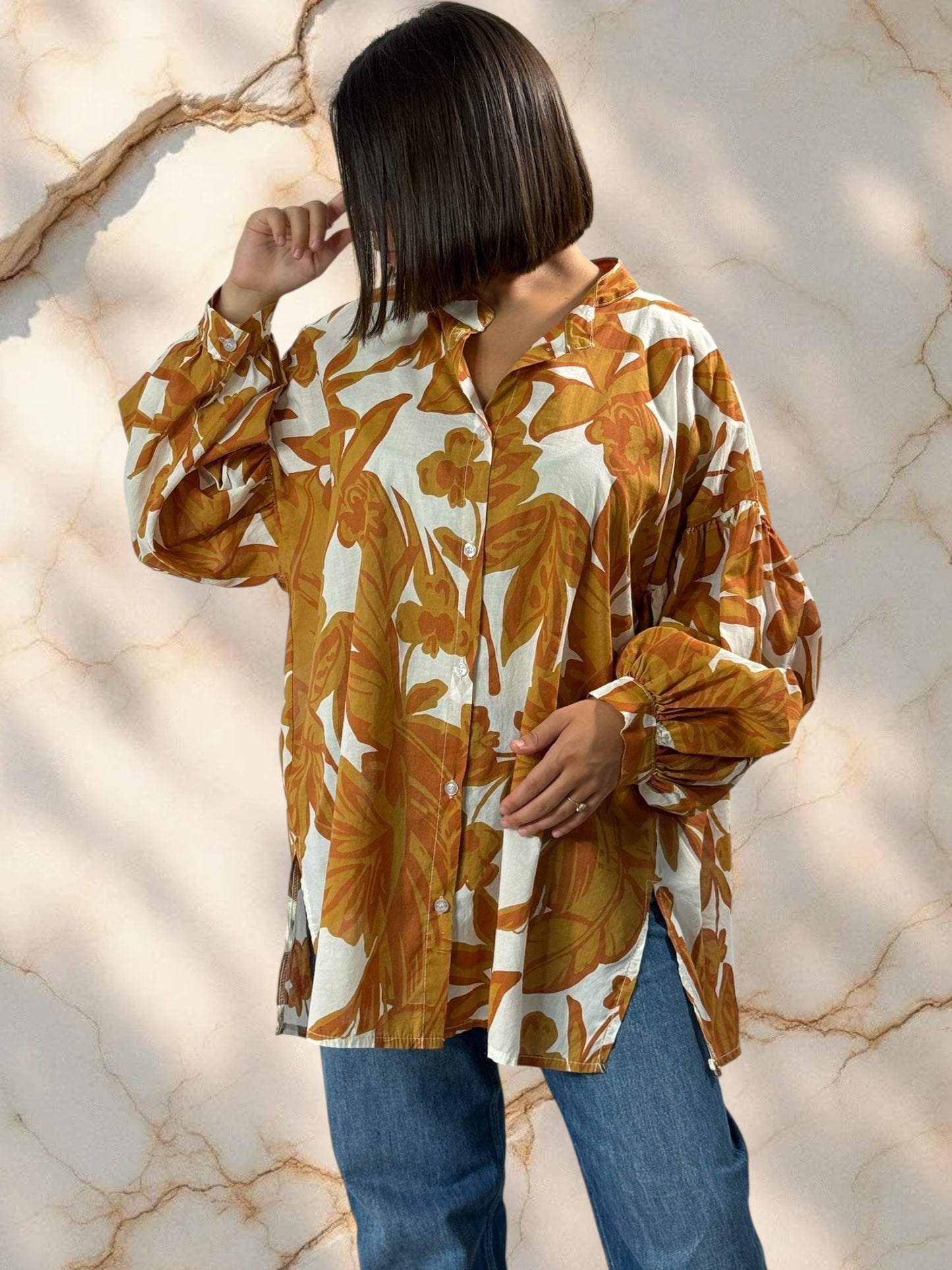 MARIKA - BLOUSE MOTIF ROUX EN COTON OVERSIZE JUSQU'A LA TAILLE 52/54