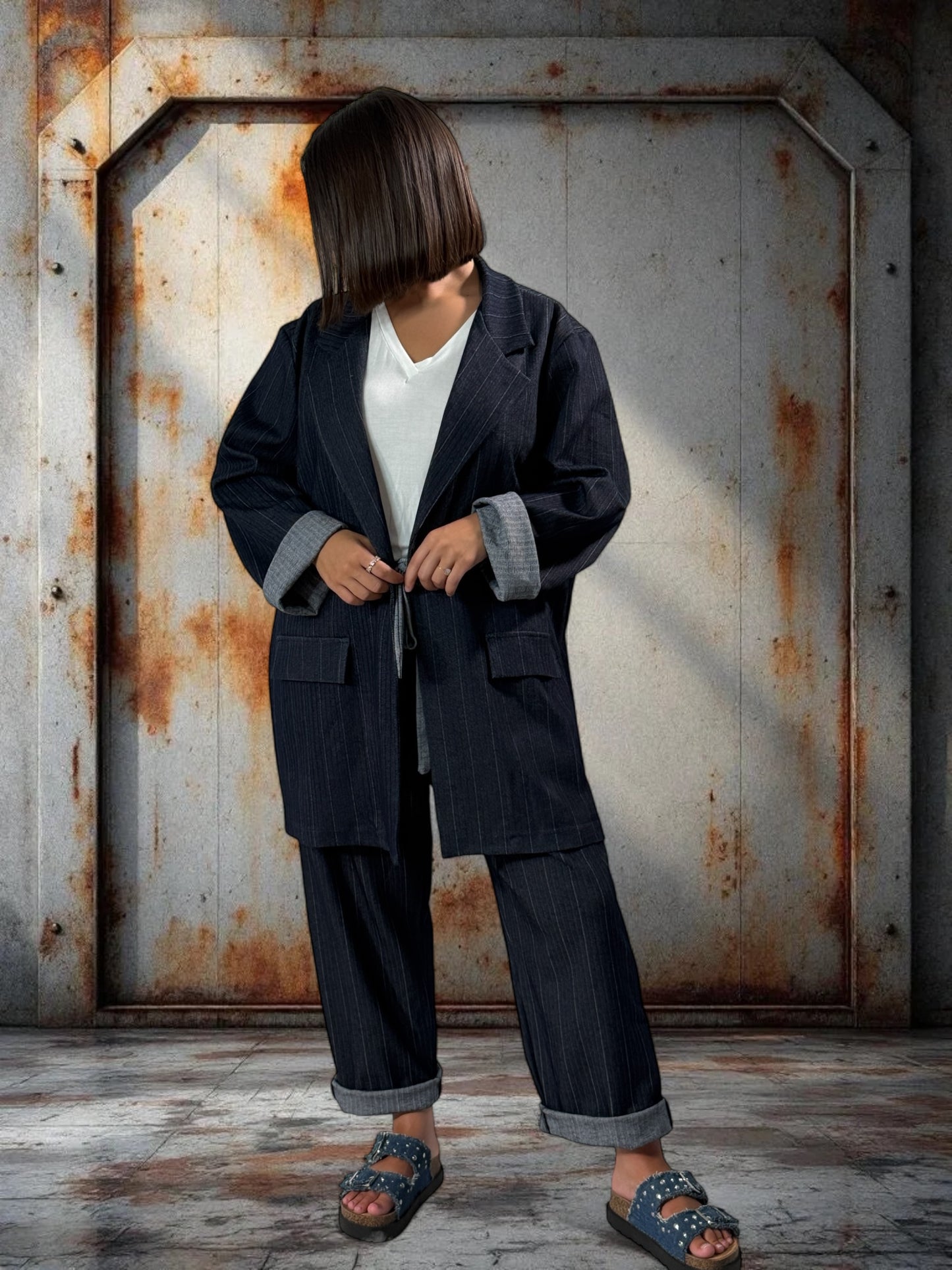 LEONIE - BLAZER MARINE A CHEVRONS JUSQU'A LA TAILLE 52
