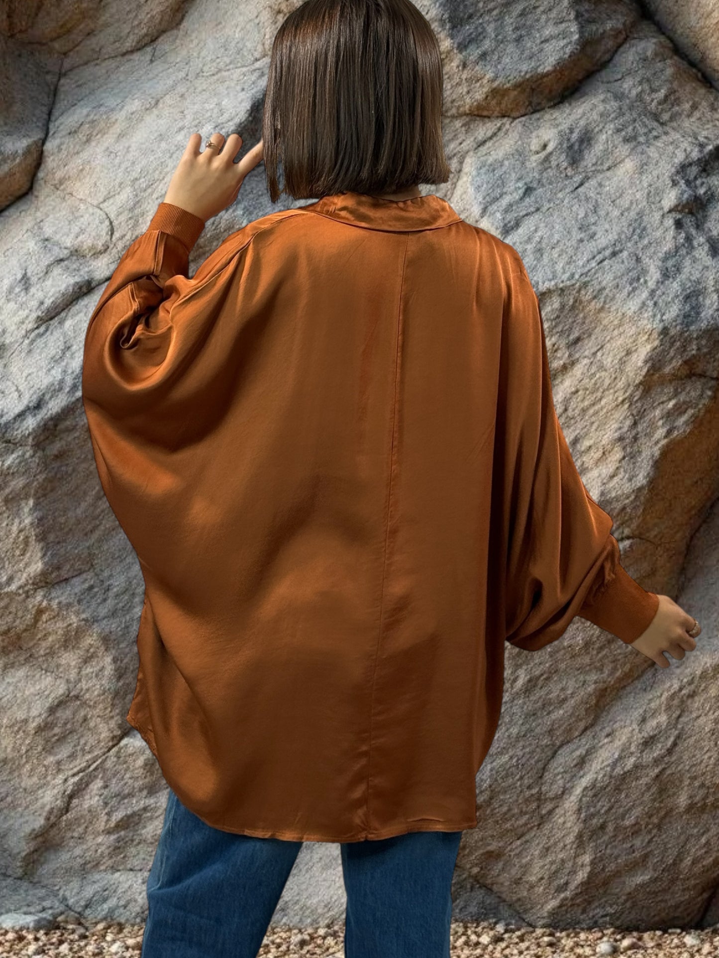 MONICA - TUNIQUE PAPRIKA OVERSIZE ASPECT SOIE JUSQU'A LA TAILLE 56