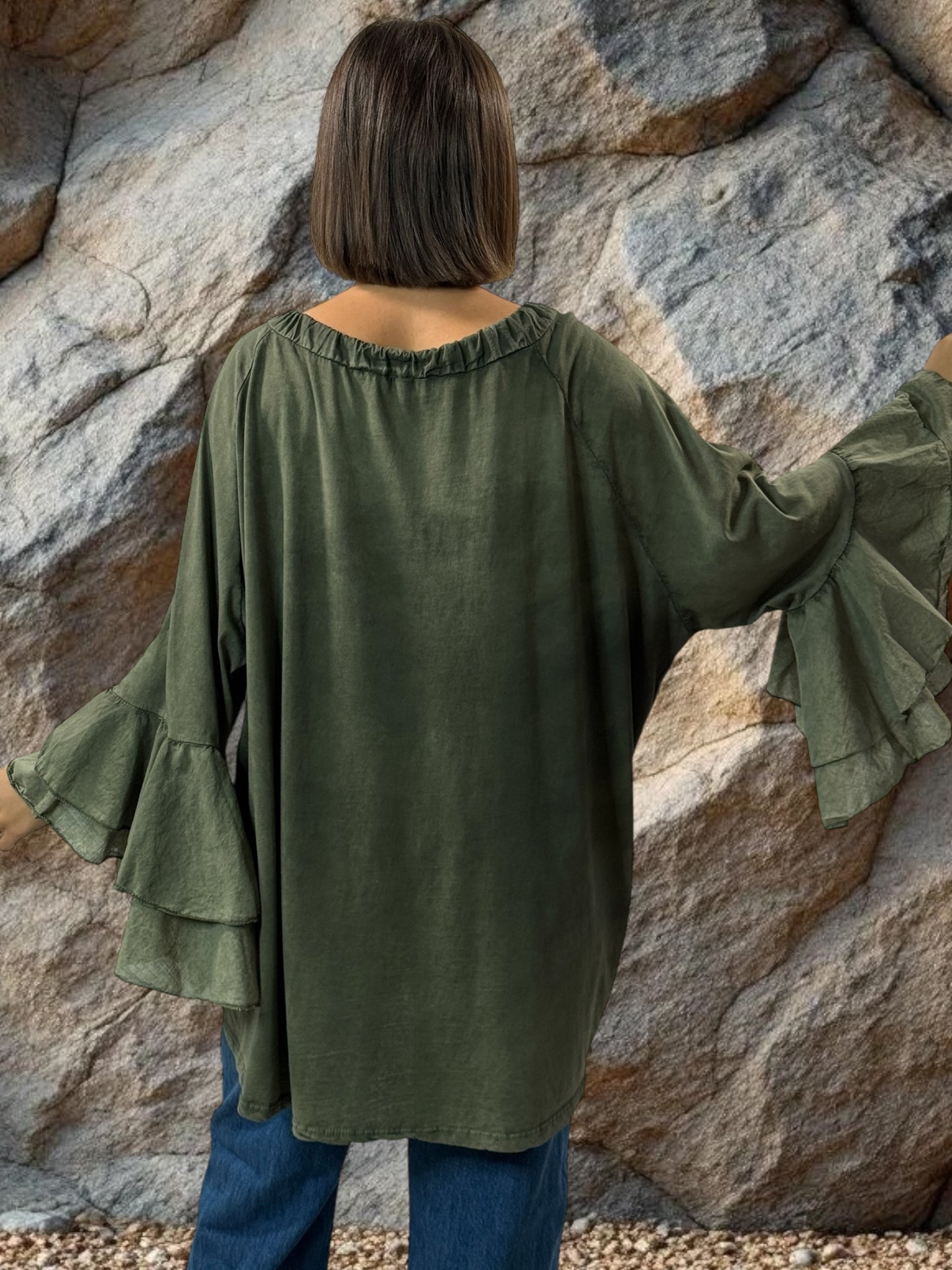 EMILIE - BLOUSE KAKI EN COTON OVERSIZE JUSQU'A LA TAILLE 52