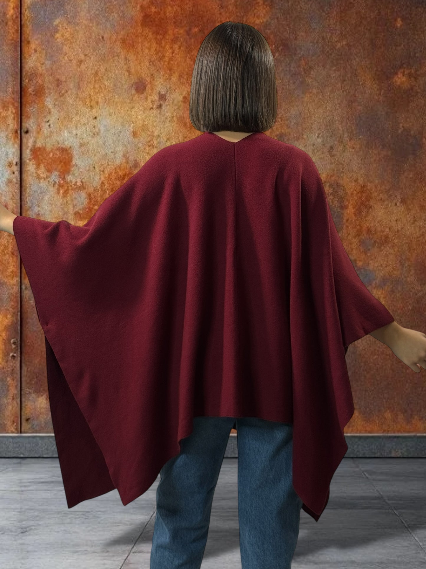 ADRIANA -GILET PONCHO BORDEAUX EN MAILLE JUSQU'A LA TAILLE 60