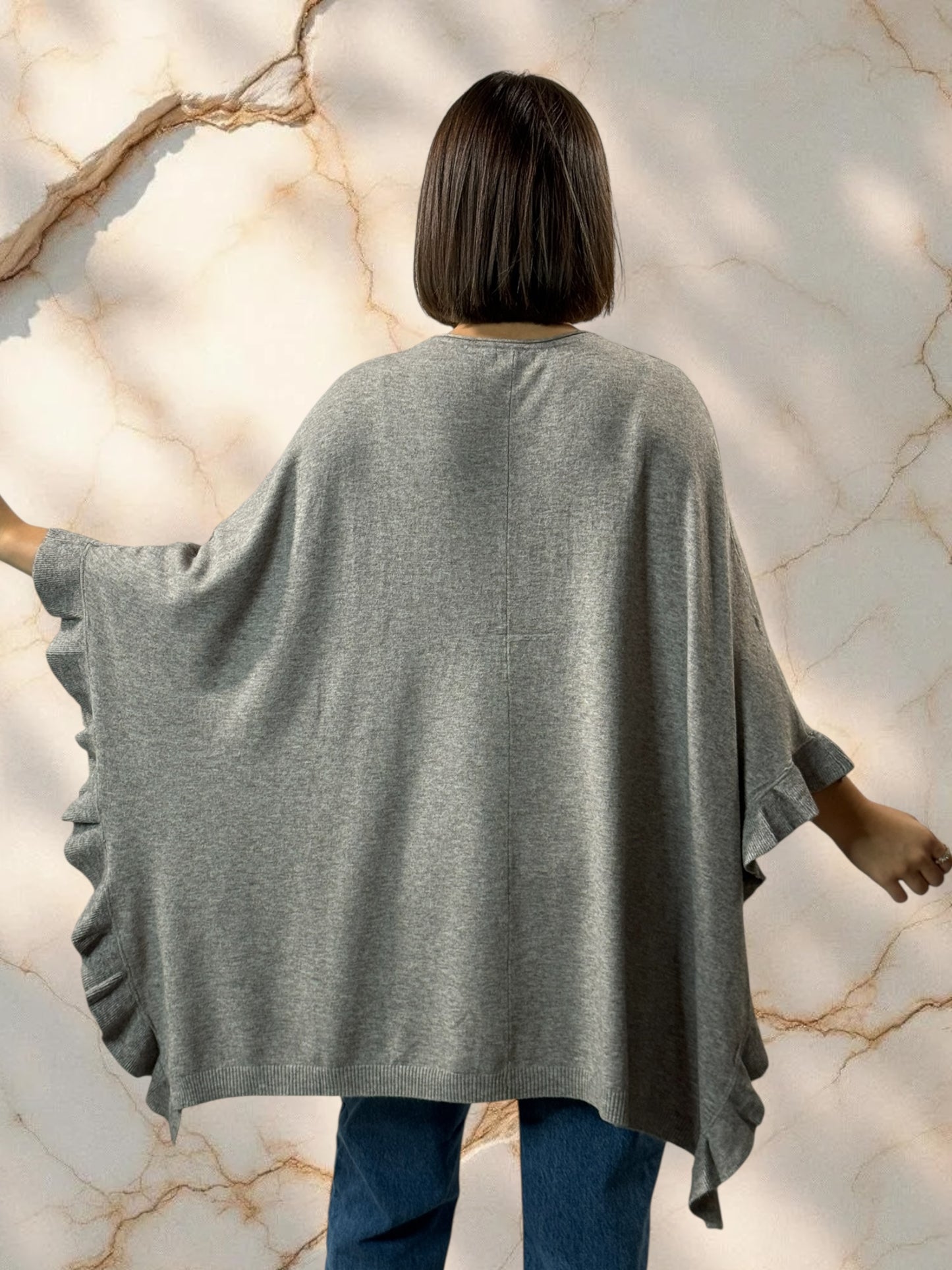 BIANCA - PONCHO TAUPE EN MAILLE JUSQU'A LA TAILLE 56/58