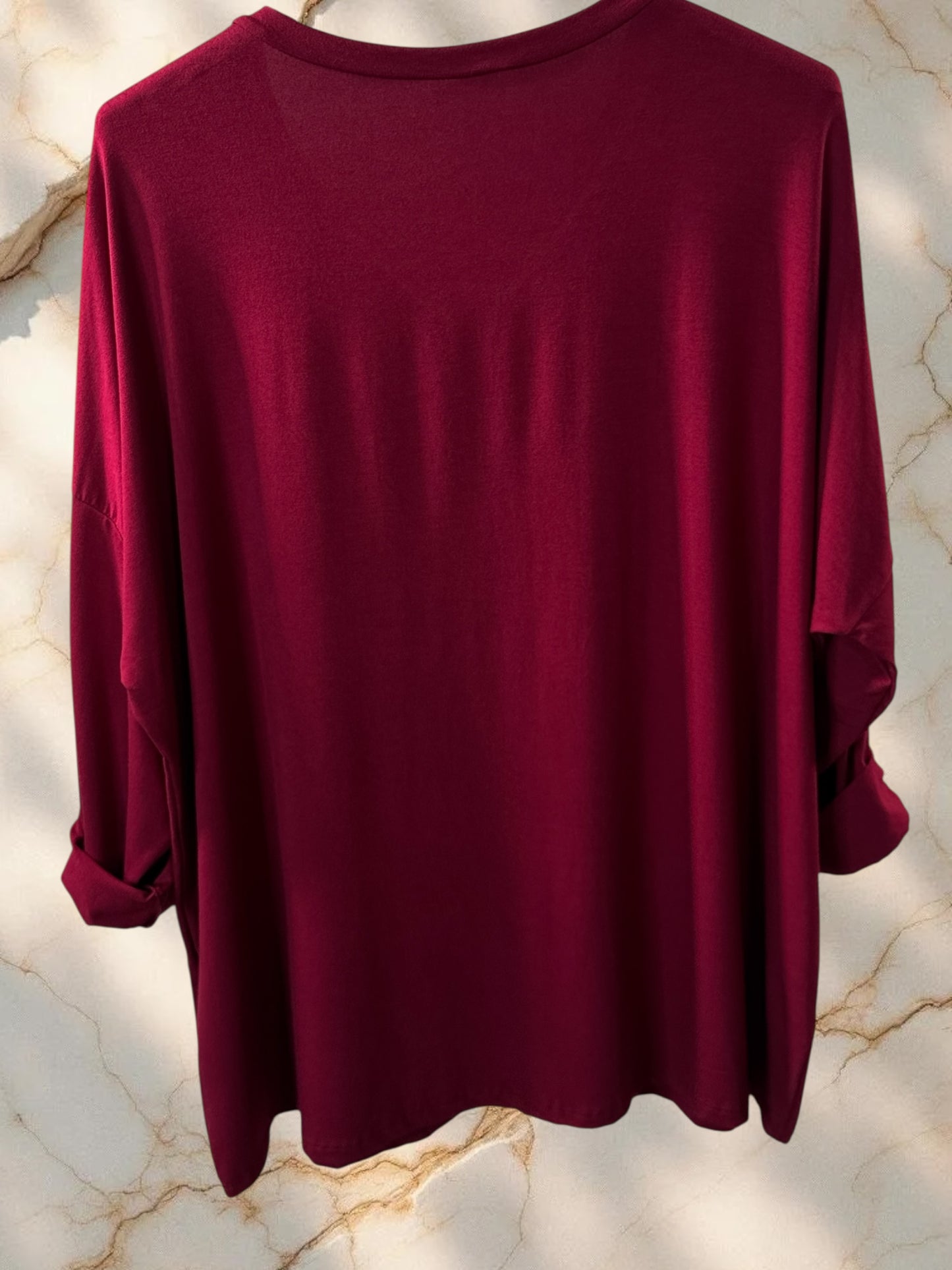 BASTIEN - T-SHIRT EN VISCOSE BORDEAUX MANCHES LONGUES JUSQU'A LA TAILLE 52/54