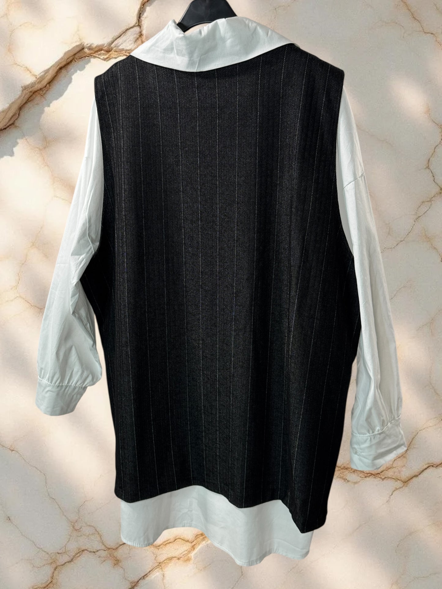 PAULIN - ENSEMBLE CHEMISE ET GILET CHEVRONS NOIR JUSQU'A LA TAILLE 52