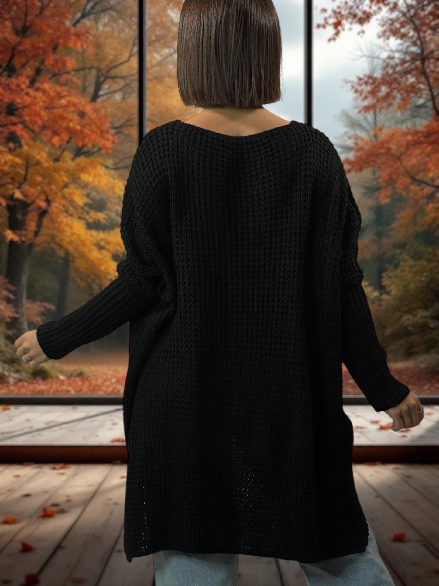 LOVELY - PULL OVERSIZE NOIR JUSQU'A LA TAILLE 56/58
