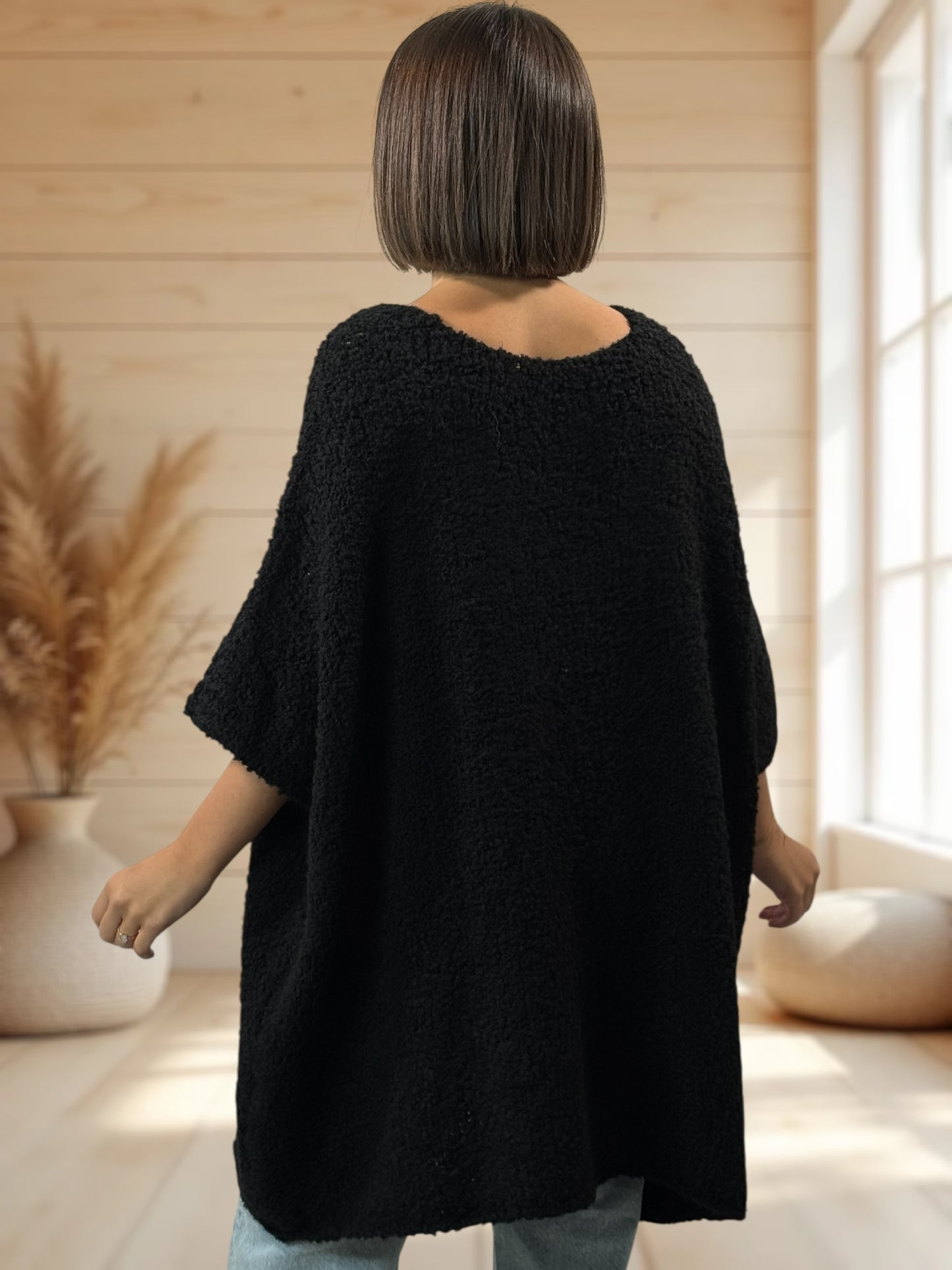 CAMILLE - PULL NOIR OVERSIZE JUSQU'A LA TAILLE 58