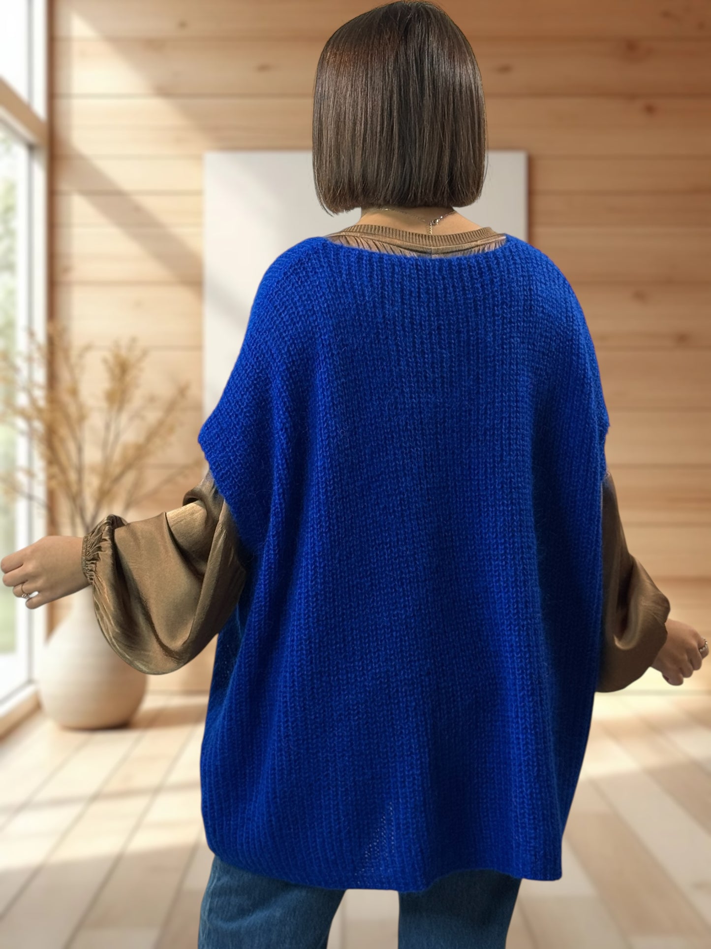 ENZO - PULL BLEU OVERSIZE JUSQU'A LA TAILLE 56