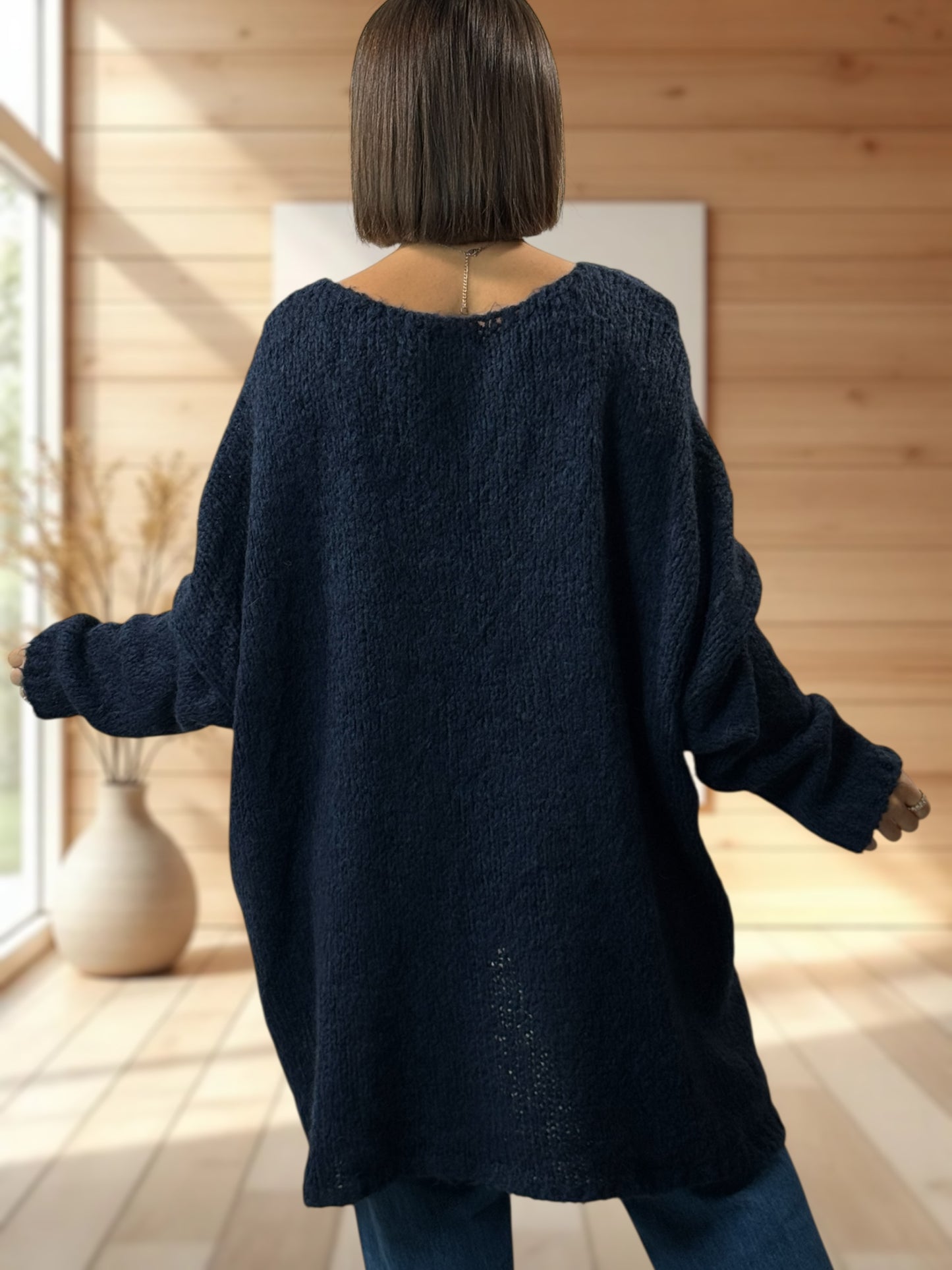 LUCKY - PULL MARINE OVERSIZE PEACE & LOVE JUSQU'A LA TAILLE 56/58