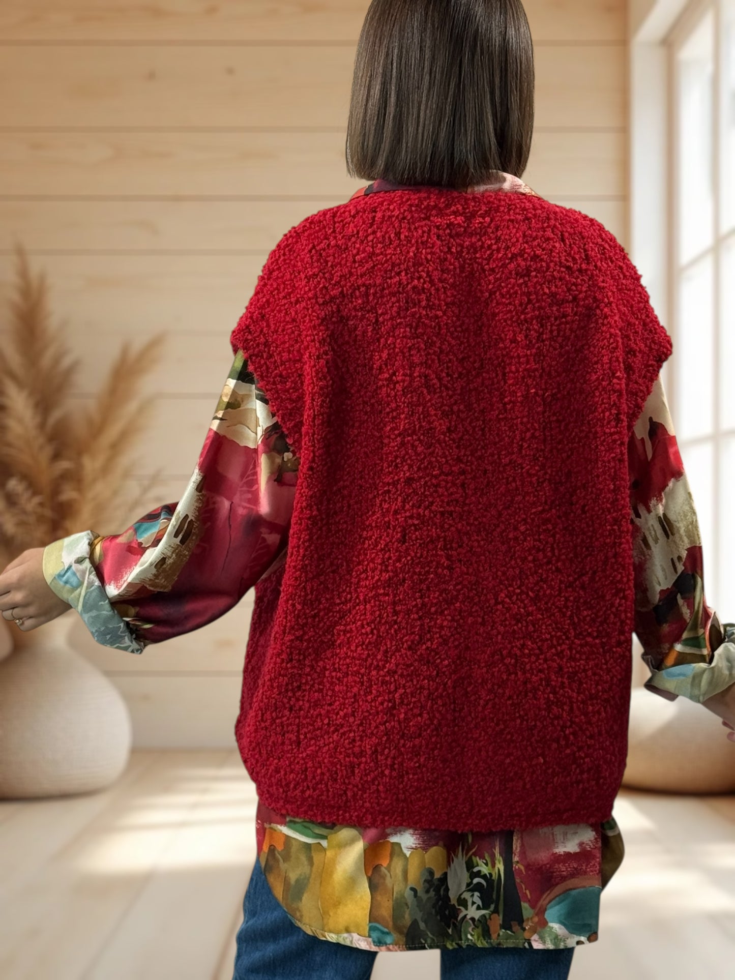 NICO - GILET ROUGE SANS MANCHES 2 POCHES JUSQU'A LA TAILLE 56