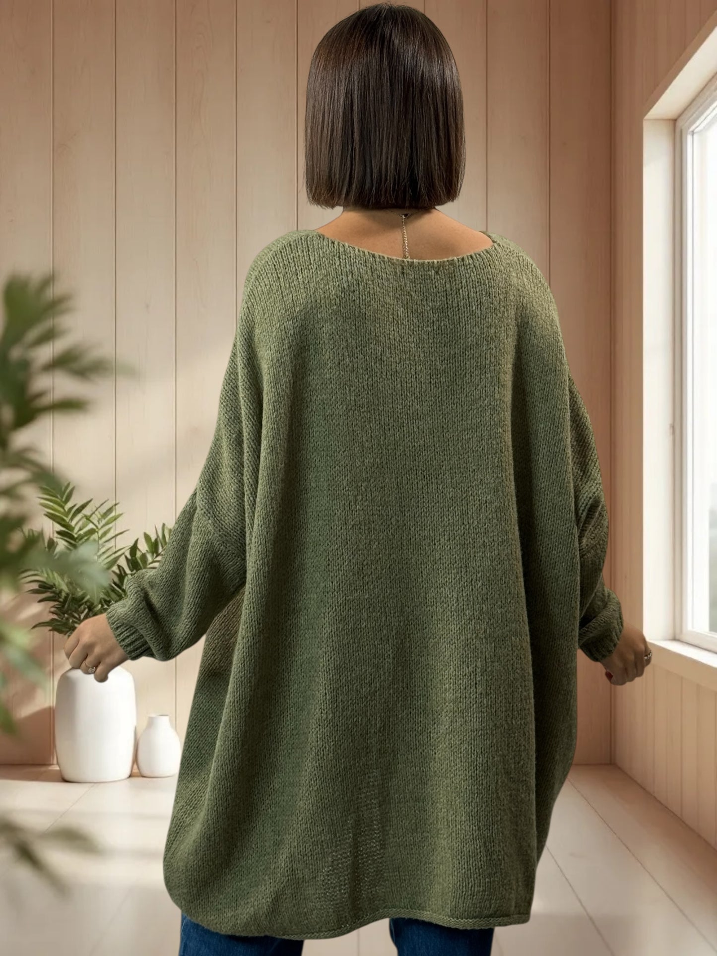 JULIA- PULL OVERSIZE KAKI JUSQU'A LA TAILLE 56/58