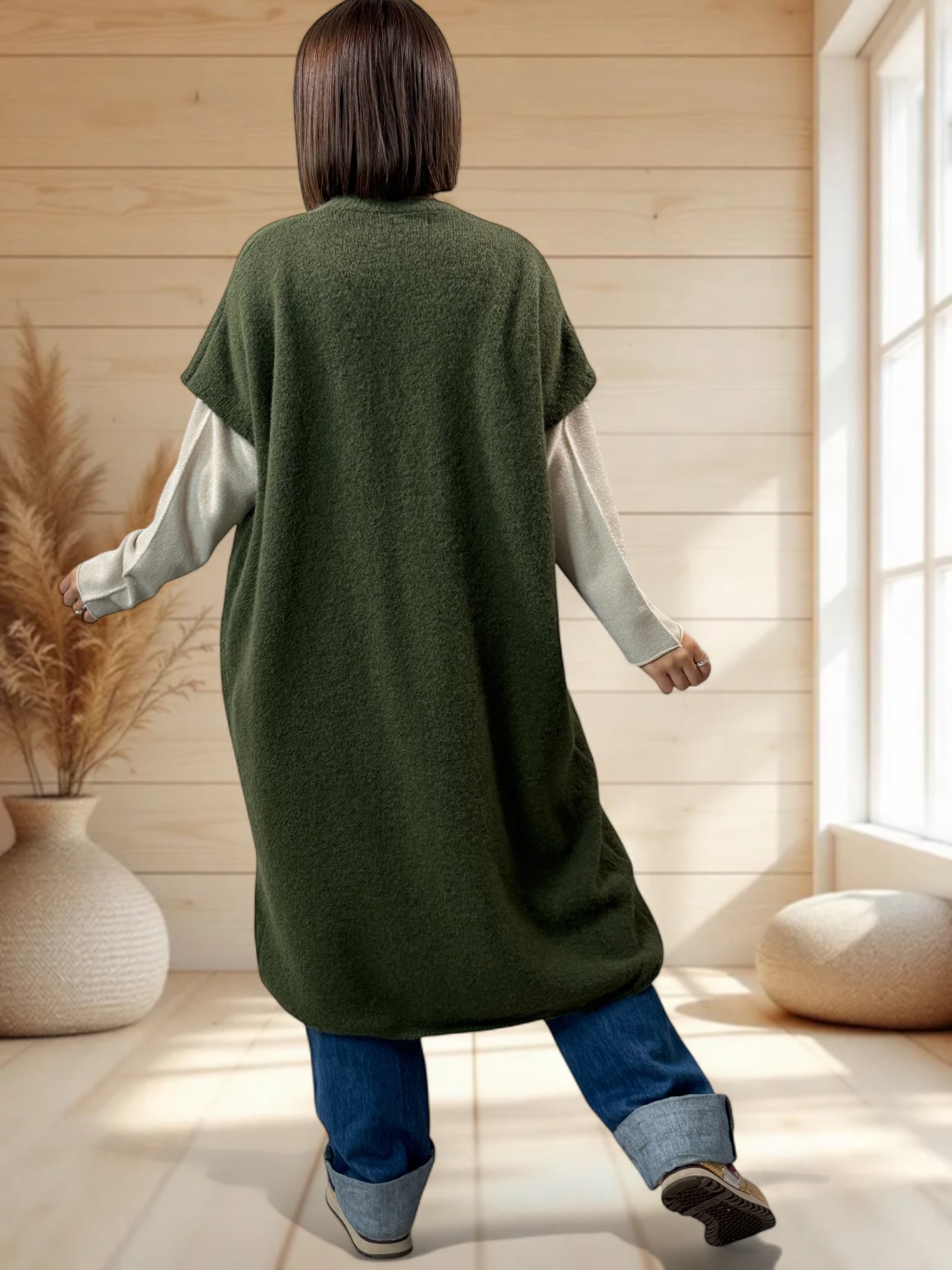 UGO - LONG GILET OVERSIZE KAKI JUSQU'A LA TAILLE 56/58