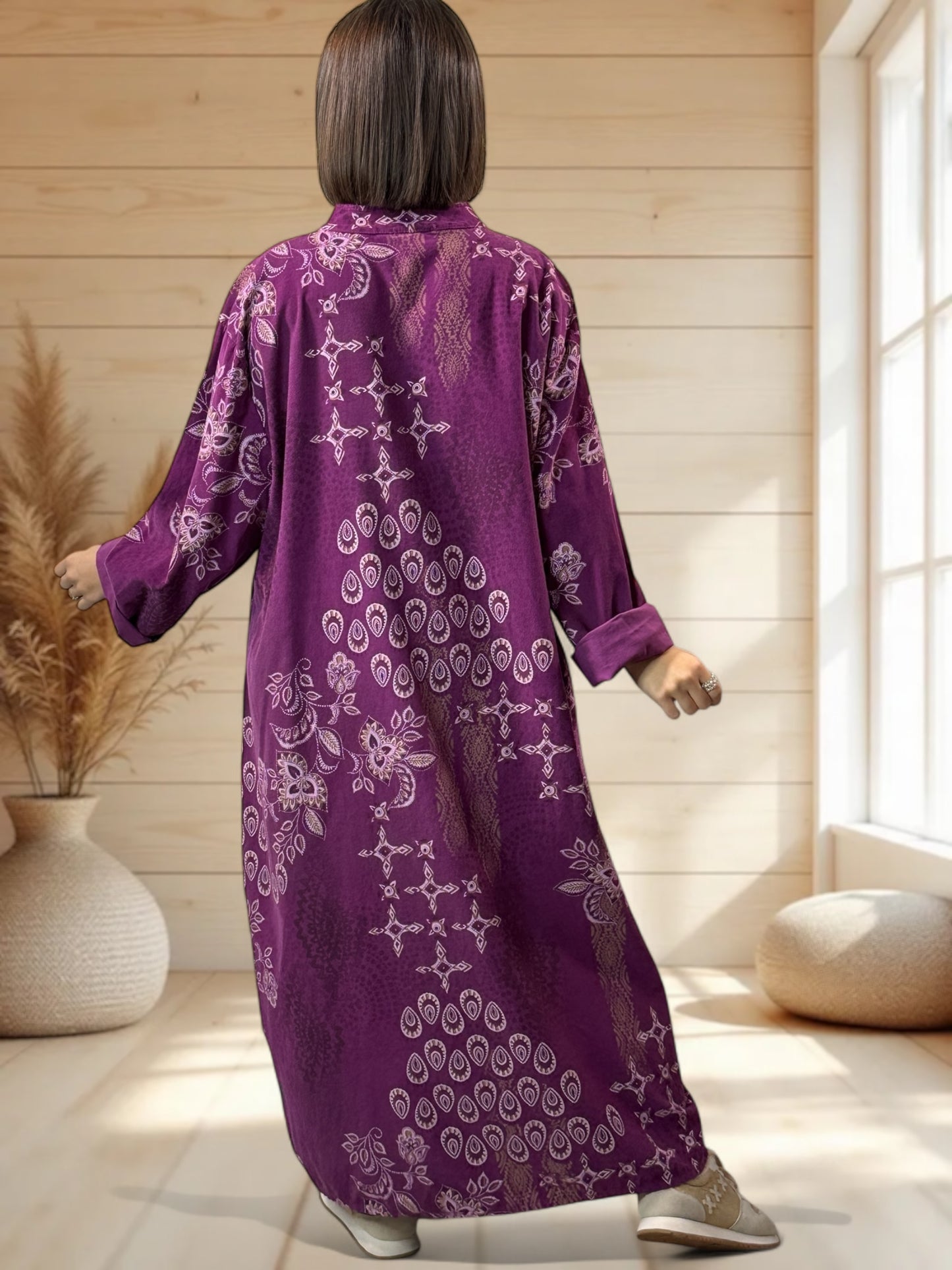 VERONE - ROBE CYCLAMEN A MOTIF EN VELOURS JUSQU'A LA TAILLE 52