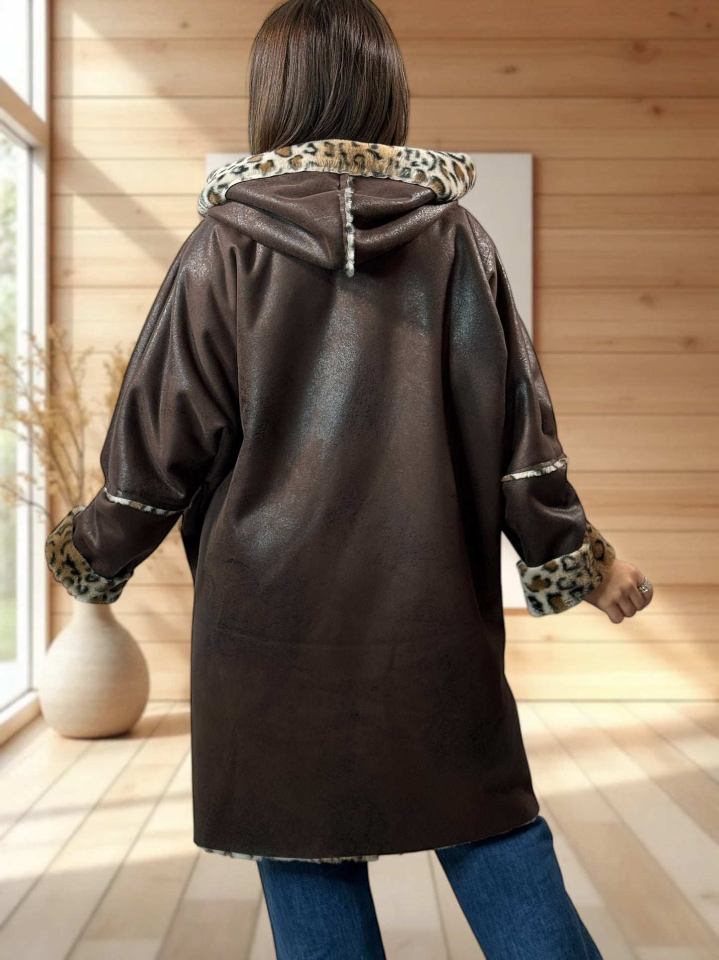 KARL - VESTE A CAPUCHE MARRON JUSQU'A LA TAILLE 54/56