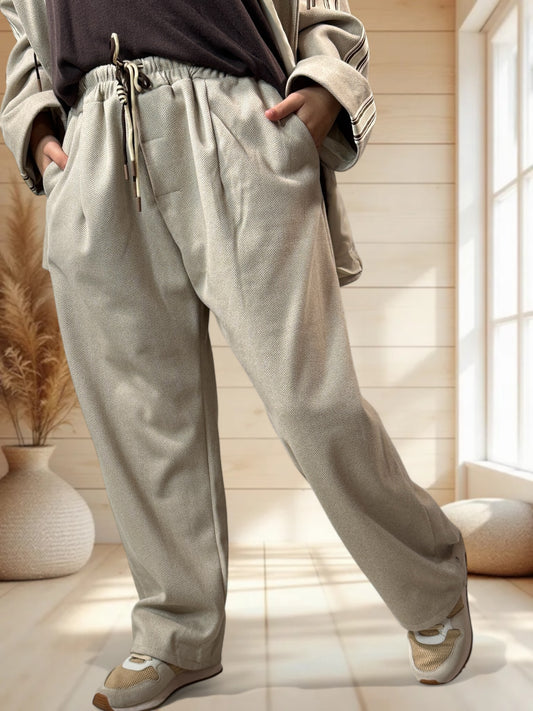 ALEX - PANTALON BEIGE A CHEVRONS JUSQU'A LA TAILLE 52