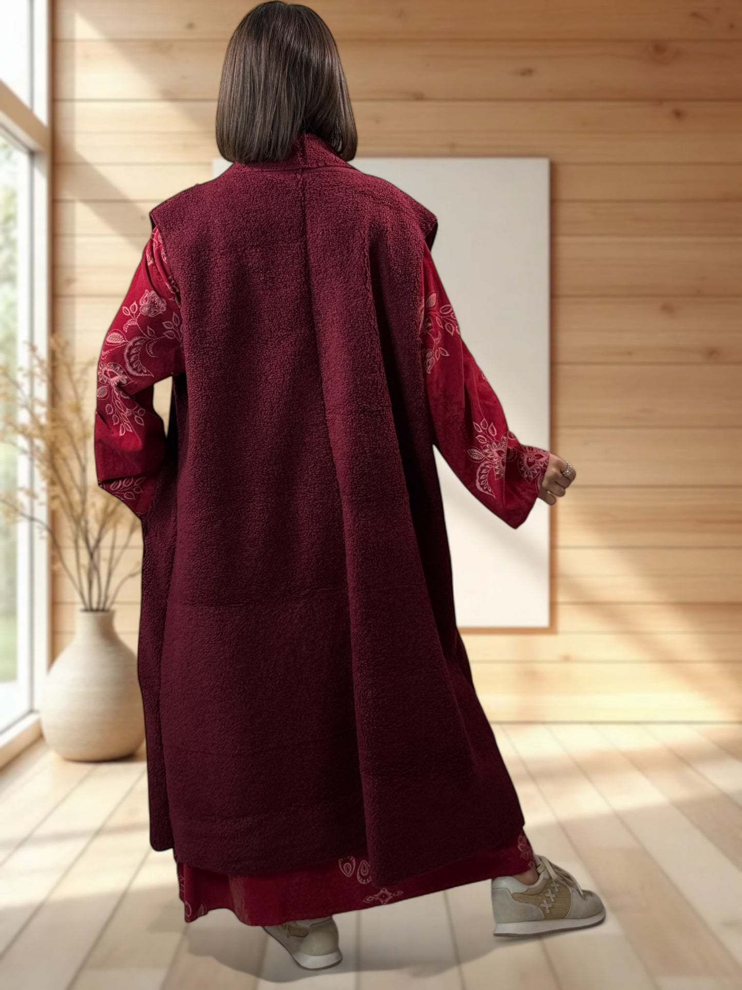 MAUD - GILET BORDEAUX SANS MANCHES JUSQU'A LA TAILLE 54/56
