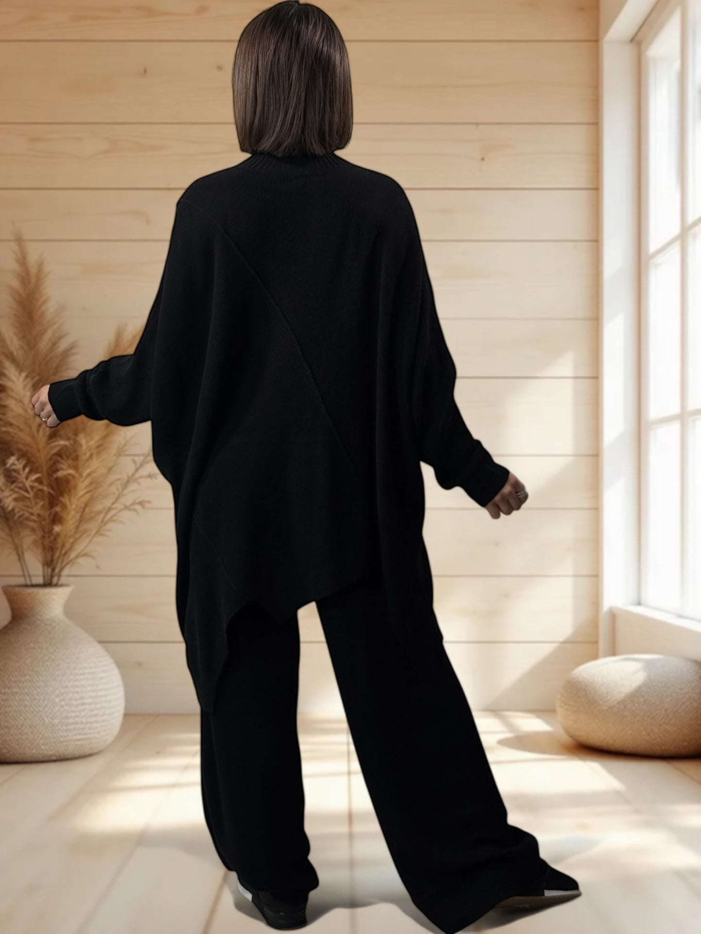 CLOE - ENSEMBLE EN MAILLE NOIR JUSQU'A LA TAILLE 50