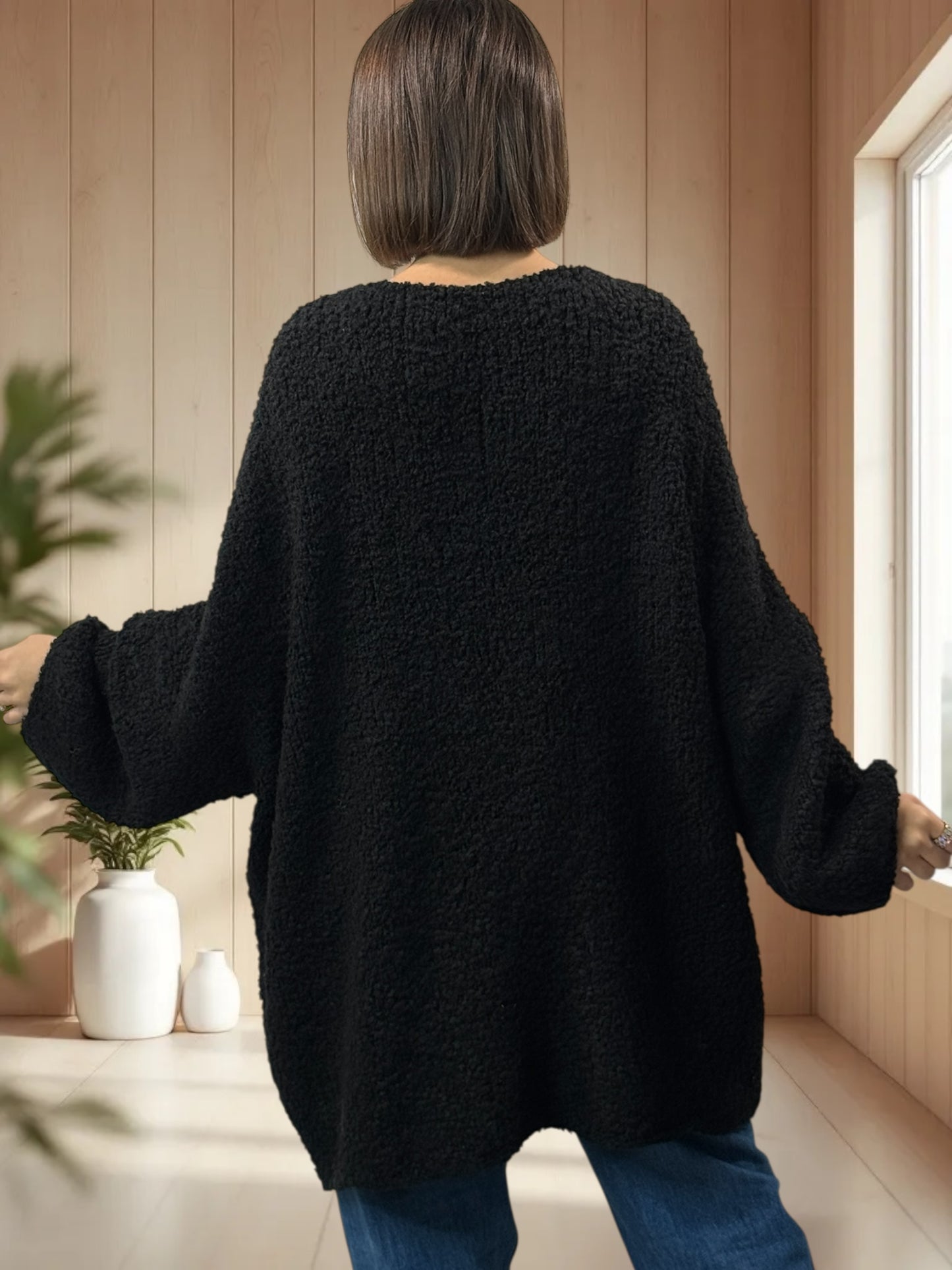 LAETITIA - PULL NOIR OVERSIZE JUSQU'A LA TAILLE 58