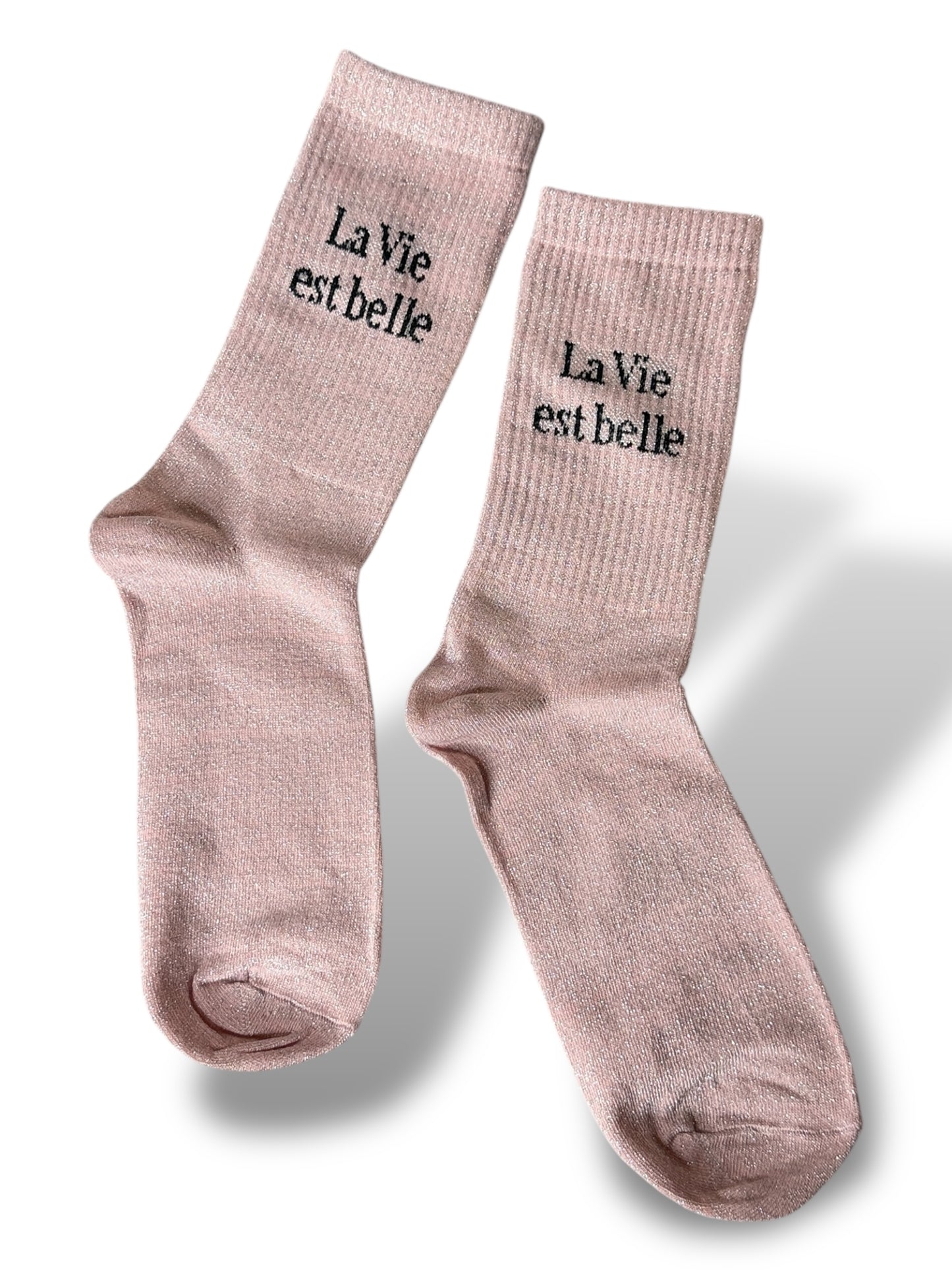 CHAUSSETTES SCINTILLANTES LA VIE EST BELLE ROSE