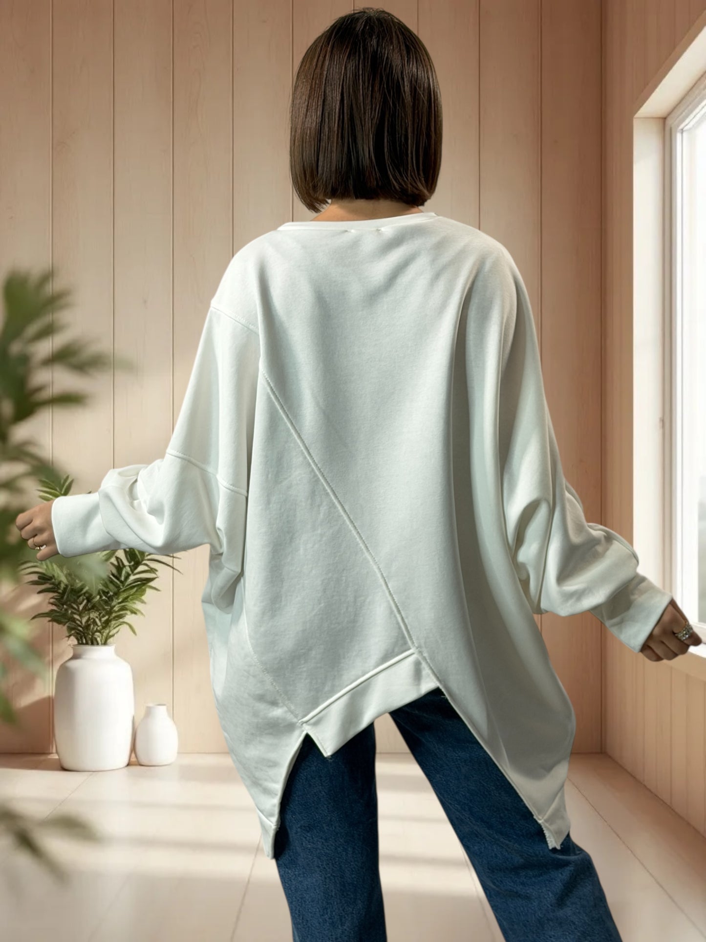 TEDDY - SWEAT OVERSIZE BLANC JUSQU'A LA TAILLE 56