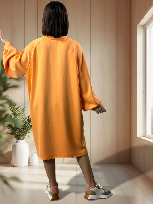 CHRISTINA - ROBE TUNIQUE OVERSIZE EN SWEAT ABRICOT JUSQU'A LA TAILLE 54/56