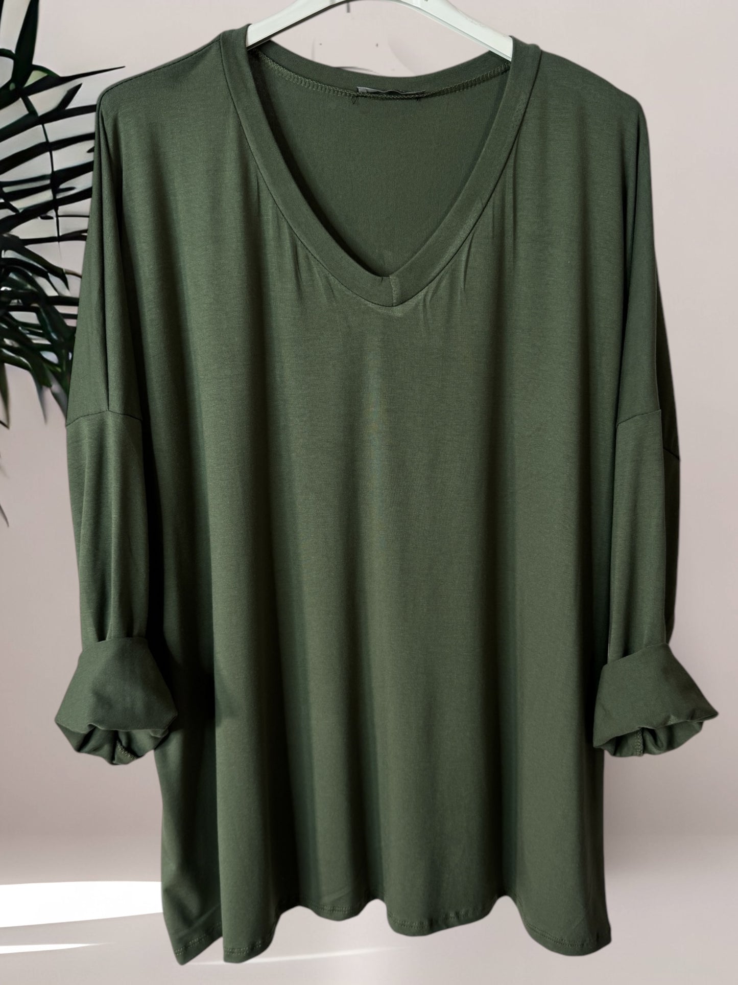 BASTIEN - T-SHIRT EN VISCOSE KAKI MANCHES LONGUES JUSQU'A LA TAILLE 52/54