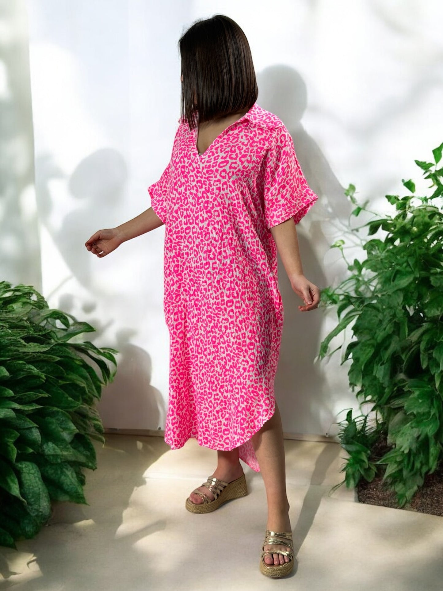 FELINE - ROBE OVERSIZE LEOPARD FUCHSIA JUSQU'A LA TAILLE 50